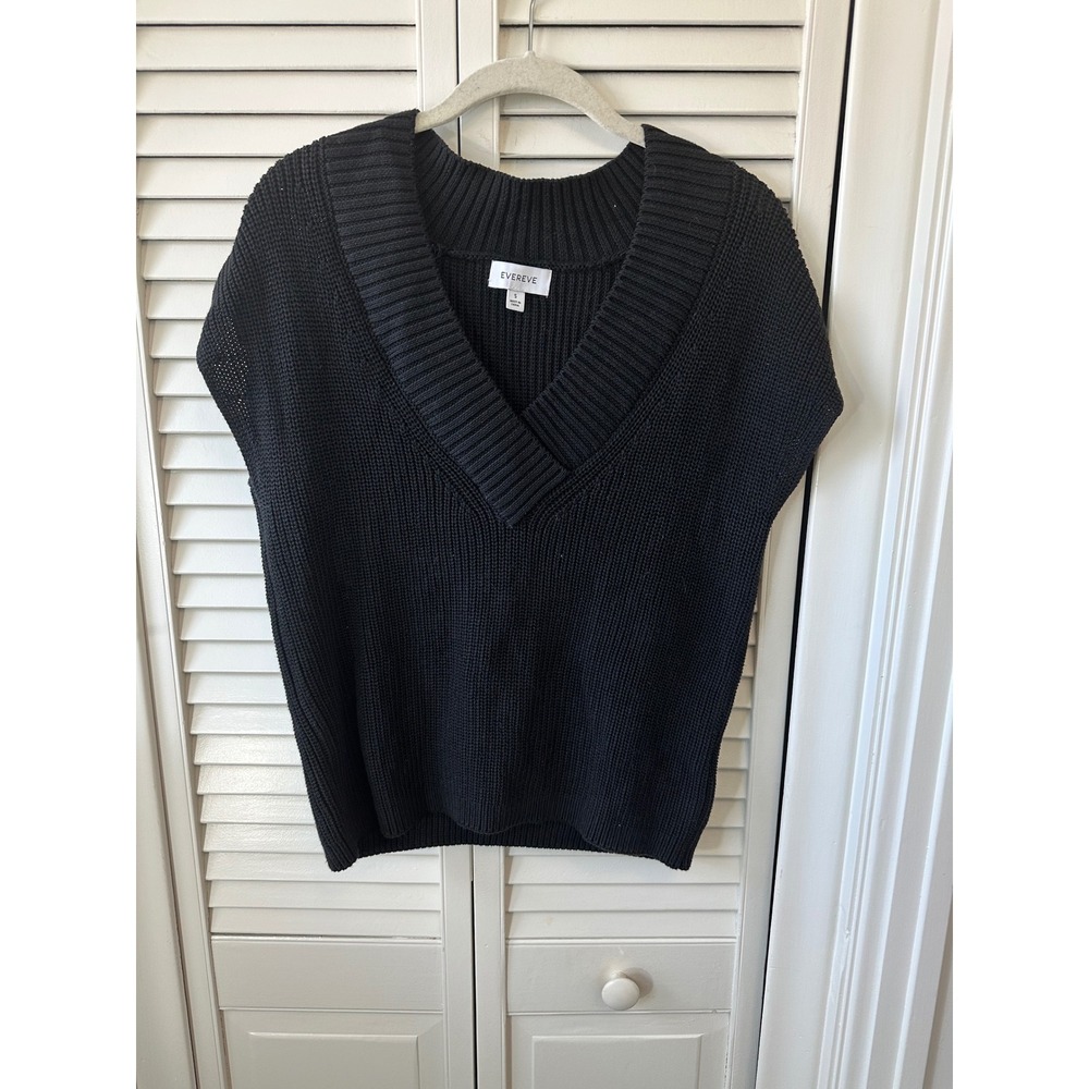 Evereve Womens Black Shaker Knit V-Neck Sleeveless Sweater Vest Size S